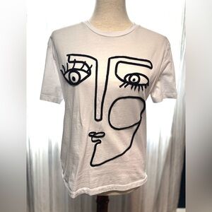 Zara Abstract Face Graphic T-Shirt - White Small